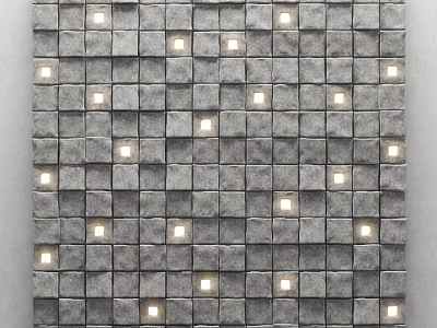 Gray Square-Tiled Wall With Embedded Small Lights And Glowing Light Through 3d model