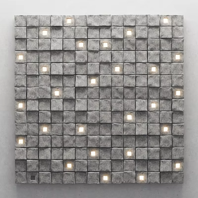 Gray Square-Tiled Wall With Embedded Small Lights And Glowing Light Through 3d model