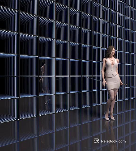 Modern Commercial Display Equipment With Blue Grid Shelving And Elegant Design 3d model 