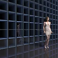 Modern Commercial Display Equipment With Blue Grid Shelving And Elegant Design