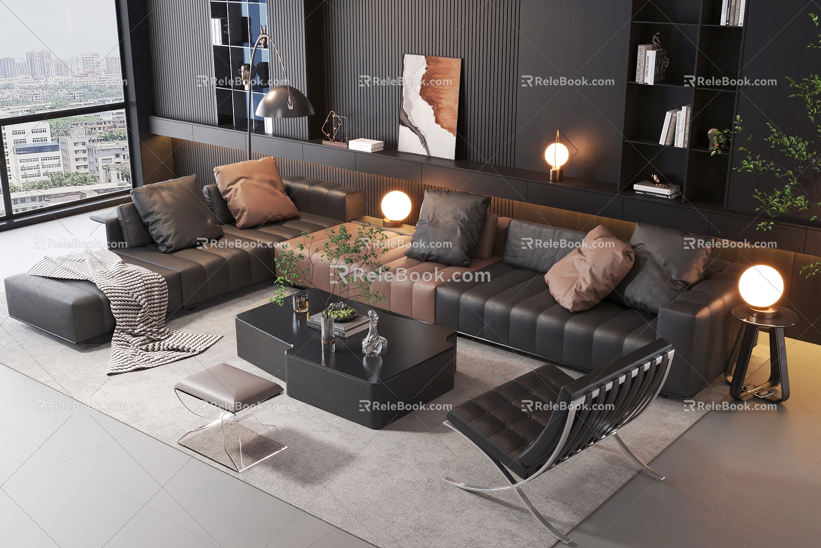 Italian Style Home Living Room Sofa Coffee Table Italian Style Light Luxury Decorative Cabinet Leather 3d model