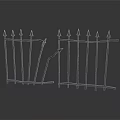 Broken Iron Fence With Pointed Tops And Horizontal Metal Bars