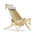 Modern Wooden Slatted Lounge Chair With Gray Cushion And Rope Accents