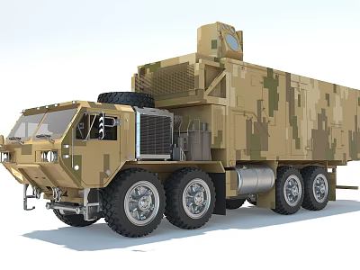 Military Green Camouflage Large Utility Vehicle With Multi Wheeled Design And Roof Equipment 3d model