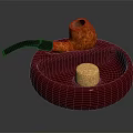 Orange Textured Tobacco Pipe On Round Red Ashtray With Cork Stopper