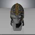 Viking Warrior Helmet With Gold And Silver Decoration And Medieval Style Display Stand