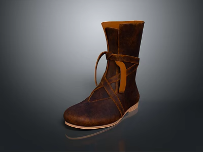 Brown Leather Boots With Lace Up Detail Mid Calf Length Light Colored Sole Classic Style 3d model