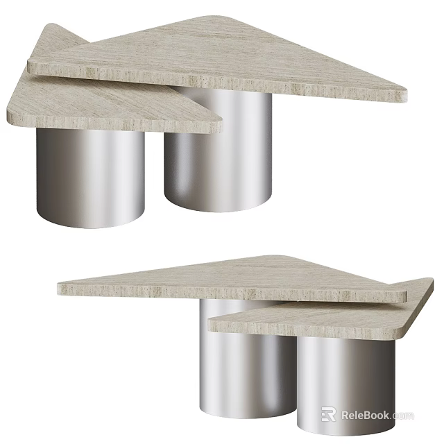 Modern Office Desk With Light Wooden Top And Silver Metal Cylindrical Legs 3d model 