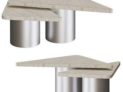 Modern Office Desk With Light Wooden Top And Silver Metal Cylindrical Legs 3d model
