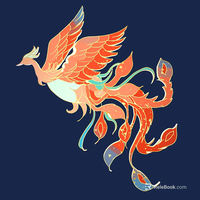 Vibrant Phoenix Wall Decor with Colorful Orange Red Blue Feathers 3d model 