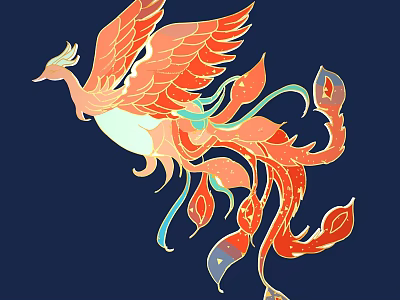 Vibrant Phoenix Wall Decor with Colorful Orange Red Blue Feathers 3d model