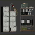 Organized Office Storage With White Filing Cabinets Red Desk Lamp Multi Tiered Bookshelf And Binders