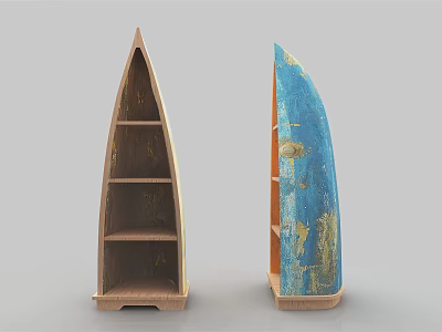 Boat Shaped Wooden and Blue Gold Decorative Shelves for Home Decor 3d model