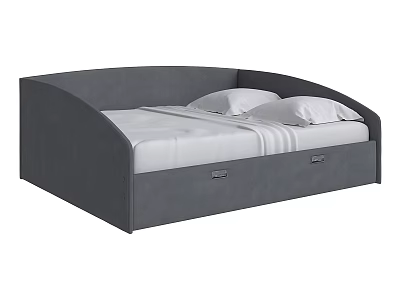 Modern Gray Double Bed with White Mattress and Storage Drawers 3d model
