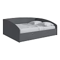 Modern Gray Double Bed with White Mattress and Storage Drawers
