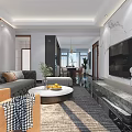Modern Living and Dining Room Interior With Sofa Coffee Table TV Dining Table and Plants