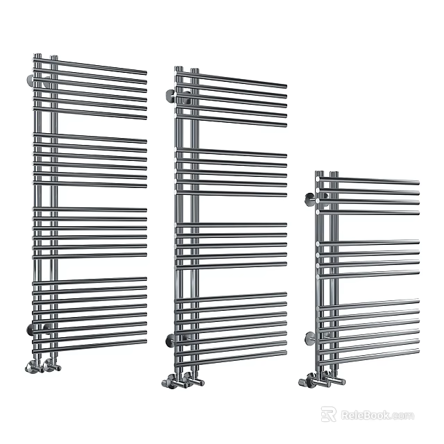 Bathtub Bathroom Setup Featuring Stainless Steel Towel Rails In Various Sizes 3d model 