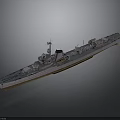 Classic Battleship Water Transport With Detailed Deck And Naval Turrets Design