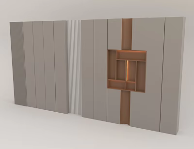 Modern Accent Wall Design With Gray Panels Brown Geometric Insert And Layered Lighting 3d model