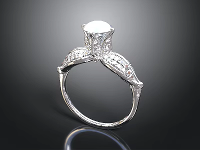 Elegant Silver Diamond Ring with Intricate Wing Shaped Setting and Sparkling Gemstone 3d model