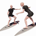 Two Men In Black Wetsuits Practicing Surfing On Colorful Surfboards With Dynamic Poses
