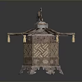 Traditional Metal Lantern With Hexagonal Structure Ring Handle Tassel Decorations And Carved Patterns
