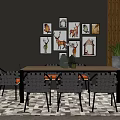 Modern Dining Table Set With Gray Chairs Animal Wall Art And Green Plants