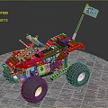 Red Building Blocks Off-Road Vehicle Model With Large Wheels And Decorative Flag