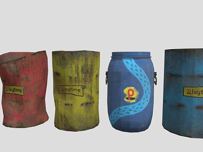Game Movie Character Themed Barrels With Colorful Designs Claymore Loj Labels And Snake Pattern 3d model