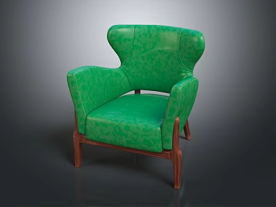 Green Single Seater Sofa With Textured Upholstery And Wooden Legs Design 3d model
