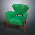 Green Single Seater Sofa With Textured Upholstery And Wooden Legs Design