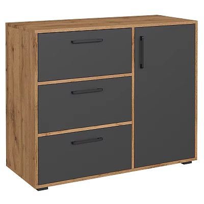 Modern Wooden Sideboard With Gray Drawers Black Handles And Cabinet Door 3d model