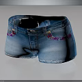Light Blue Denim Shorts With Distressed Hem And Colorful Decorative Trim
