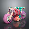 Colorful Cartoon Style Motorcycle With Green Handlebars Pink Wheels Red And Pink Body Blue Rims