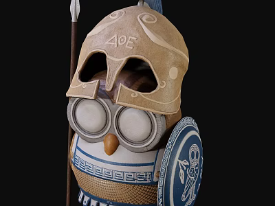 Greek Style Owl Doll With Helmet Shield And Spear Decoration 3d model