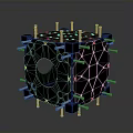 Black Cubic Mechanical Component With Metal Bolts And Circular Hole