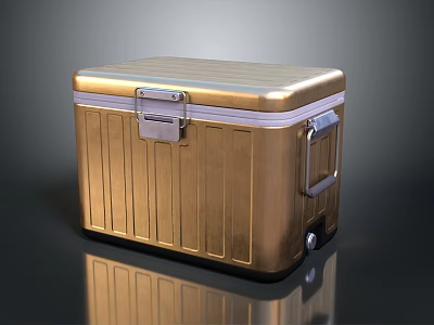 Golden Metal Weapon Storage Case With Secure Lock And Handle Design 3d model
