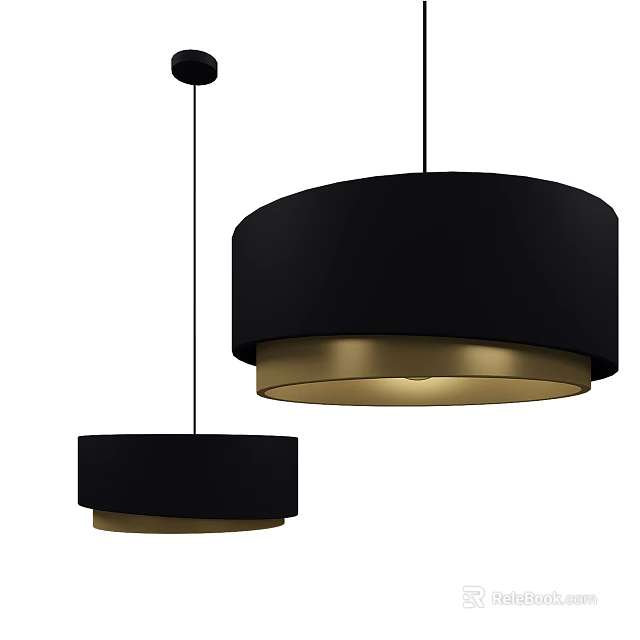 Modern Black Pendant Lights With Gold Inner Lining For Home Interior Design 3d model