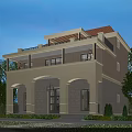 Elegant Detached Villa Two Story with Lush Greenery Lawn Water Pond Stone Pathway and Lighting