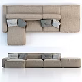 Modern Beige Fabric Multi Seater Sectional Sofa With Gray Pillows 3d model