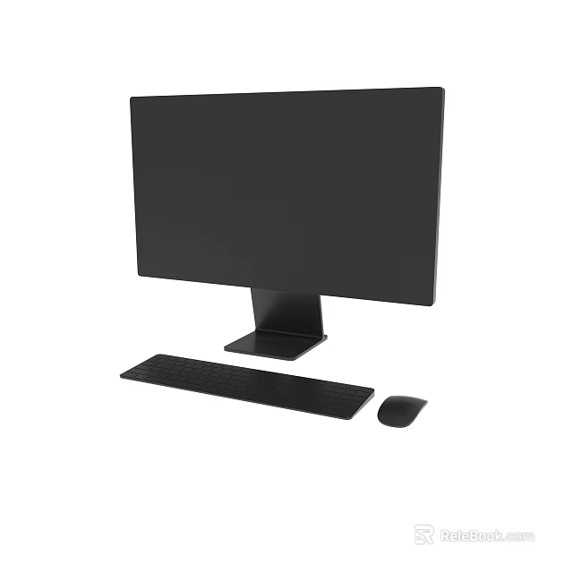 Modern Black Computer Monitor with Keyboard and Mouse Desktop Setup 3d model 