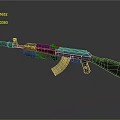 3D Rendered Metallic Assault Rifle With Wooden Stock And Muzzle Device