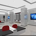 Bright Spacious Modern Bank Service Hall With Transaction Windows Self Service Machines And Comfortable Seats