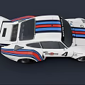 White Martini Racing Race Car With Blue Red Stripes Number 4 Rear Spoiler