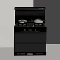 Modern Integrated Cooker with Double Burners Lidded Pots and Range Hood in Black Gray Finish