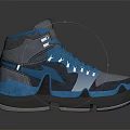 High Top Blue And Gray Sports Shoes With Blue Laces And Structured Sole Design