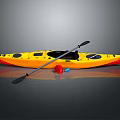 Yellow and Red Kayak With Paddle and Red Buoy for Water Activities