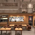 Modern Restaurant Interior With Wooden Elements Dining Tables Chairs Chef Display And Two Floors