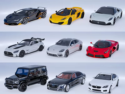 Various Colorful Car Models Including Sports Cars SUVs And Luxury Vehicles 3d model