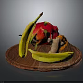 Fresh Bananas Dragon Fruit and Ginger Arranged on Wooden Tray